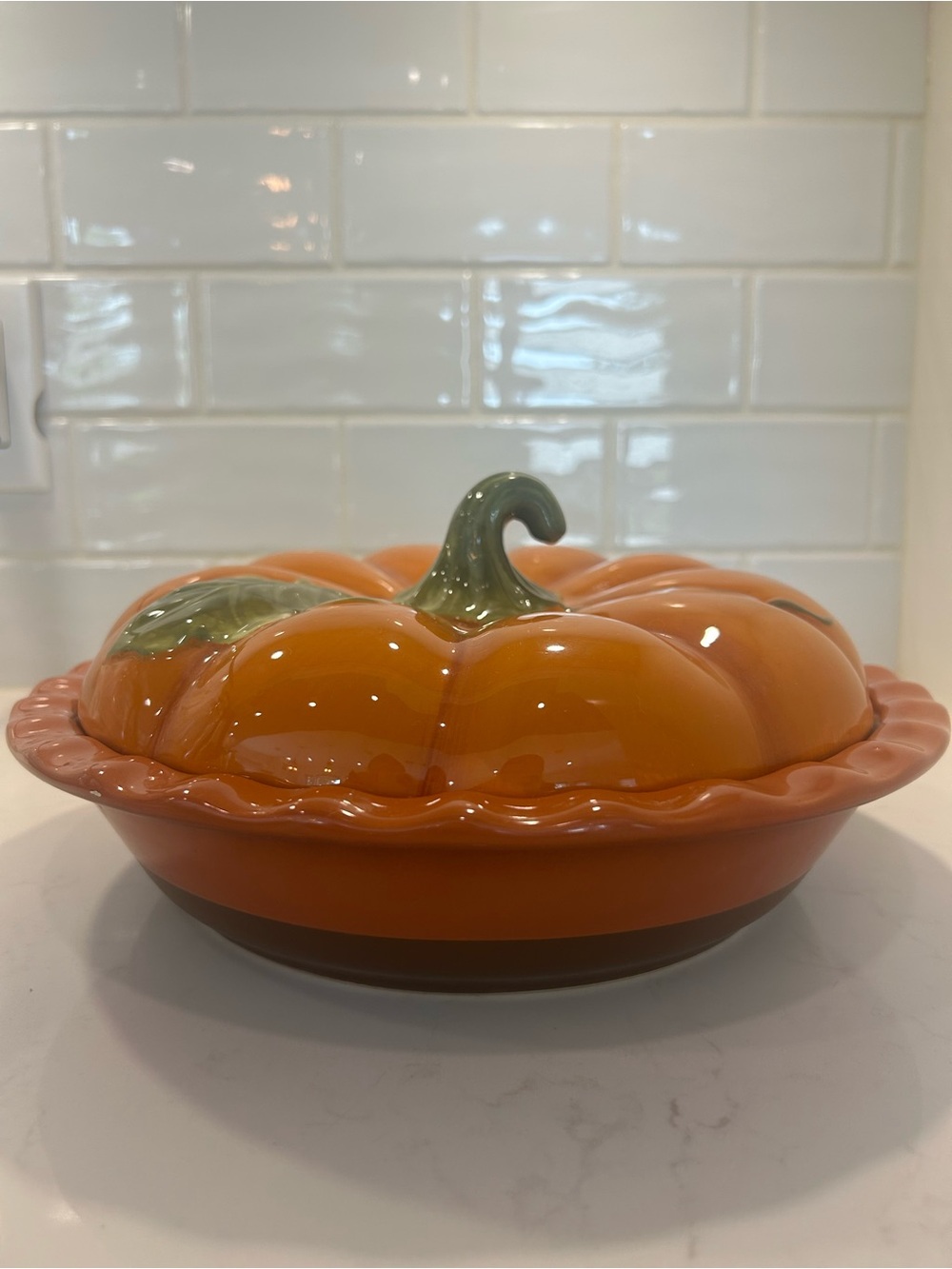 Cottage Core. Ceramic pumpkin covered pie plate/pie keeper